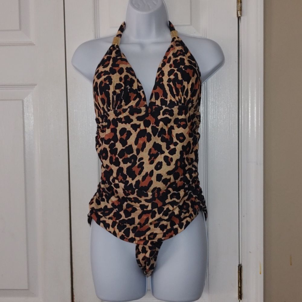 Brown Leopard  print   one piece bathing suit  swimsuit Sz L